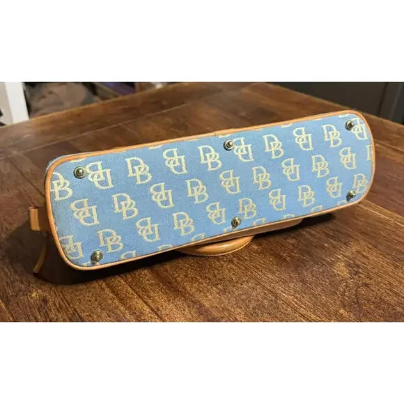 Dooney & Bourke Blue Canvas Leather DB Monogram Domed Satchel Handbag - Picture 5 of 15